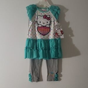Hello Kitty Kids Size: 4T Dress & Leggings Set Color: Robin Egg Blue & Gray NWT
